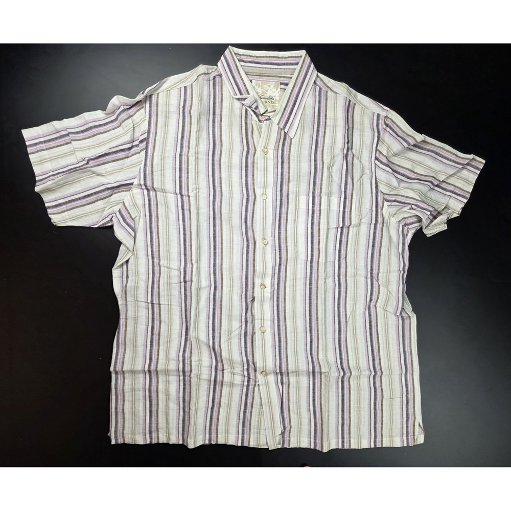 Tasso Elba Multicolor Linen Striped Short Sleeve Shirt Men's Size XL